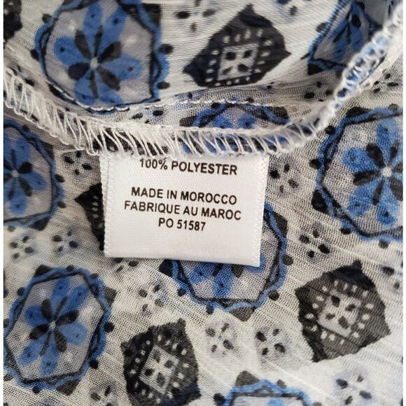 Misa LA Zonia Blue/White Geometric Off-Shoulder Chiffon Mini Dress XS - Picture 13 of 14